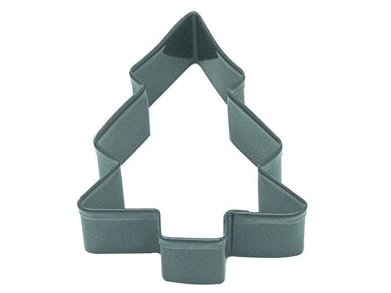 christmas tree shaped green metal cookie cutter.