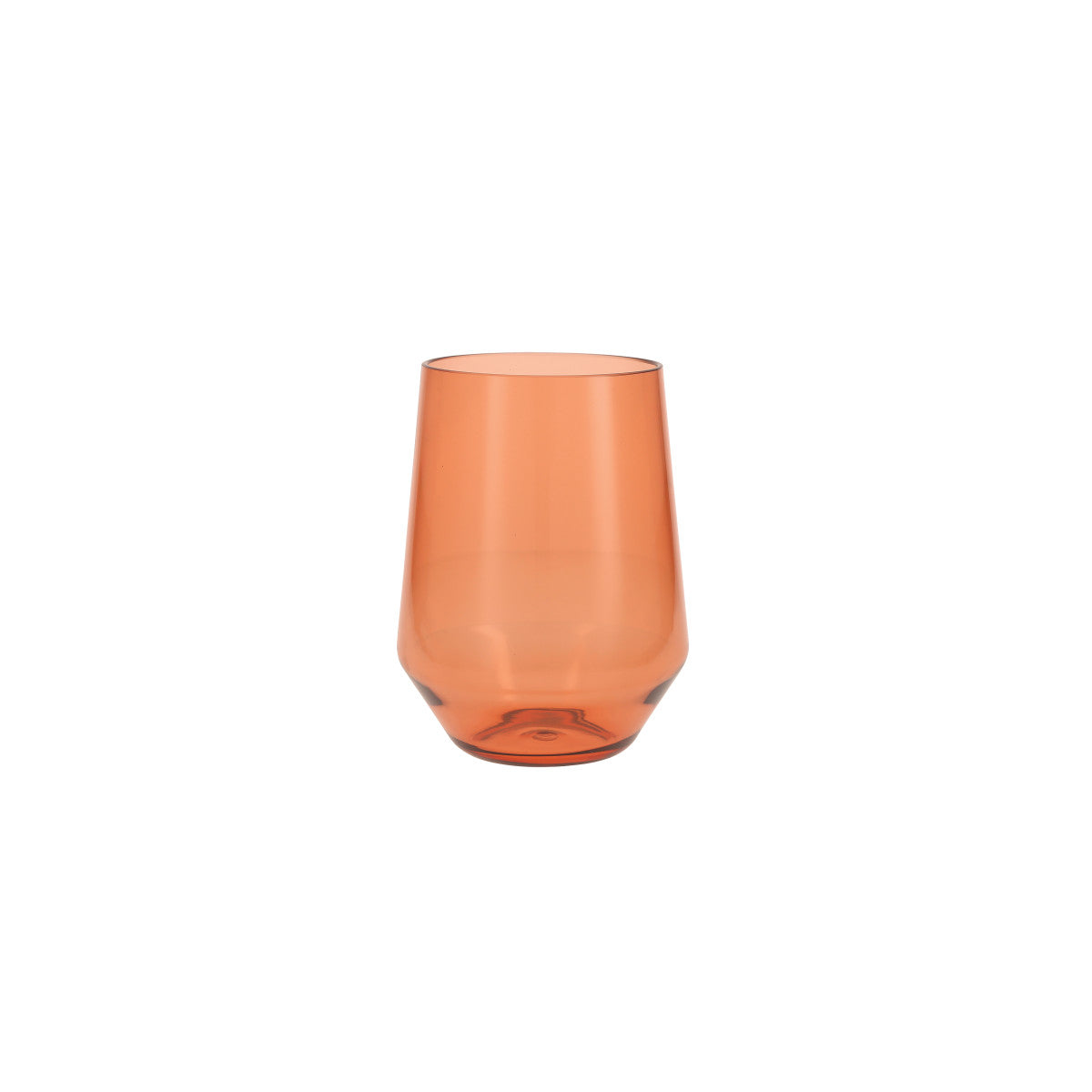 amber stemless wine glass on white background.