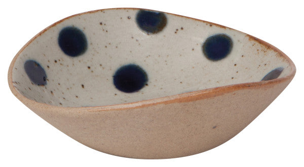 small bowl with blue dots on the interior.