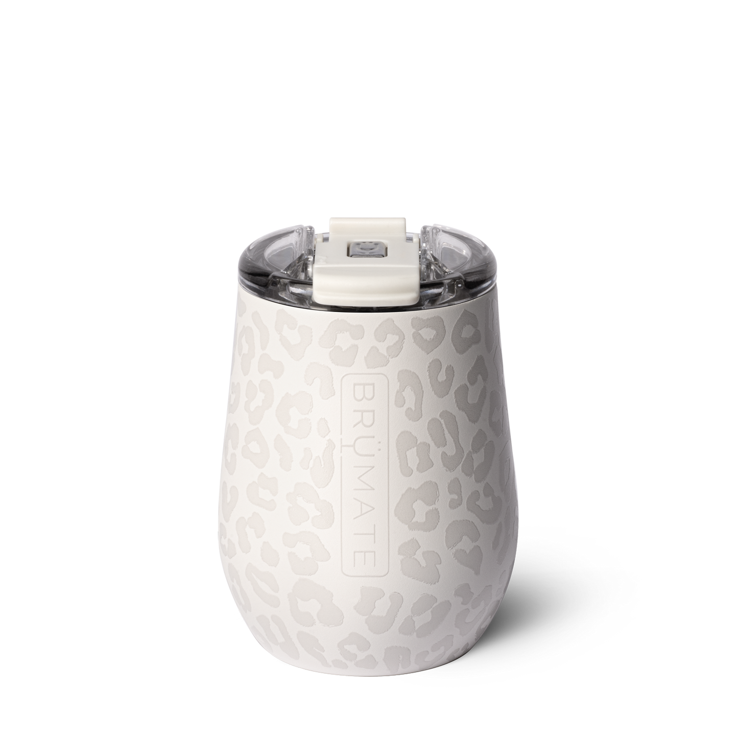 limestone leopard wine tumbler is white with gray leopard spots all over against a white background
