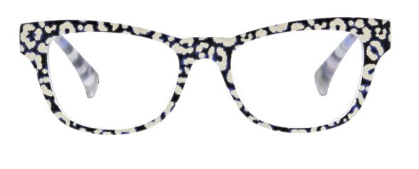 front view of white and leopard orchid island glasses on a white background 
