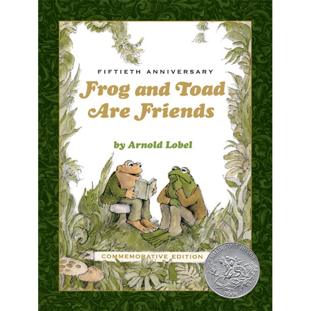 front of book with green trim, gold title, two frogs sitting, and authors name