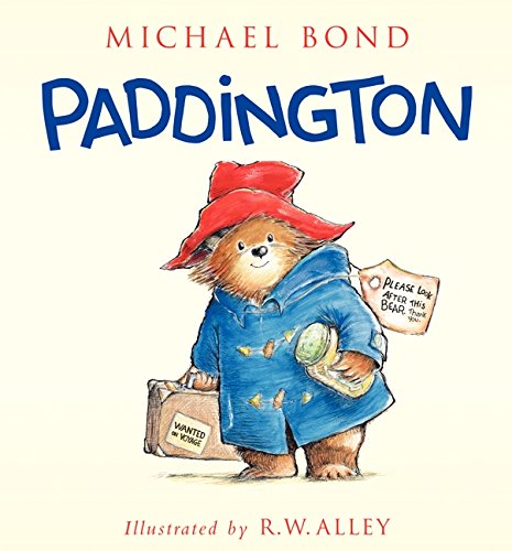 front cover with illustration of paddington with a suitcase, title, authors name, illustrators name