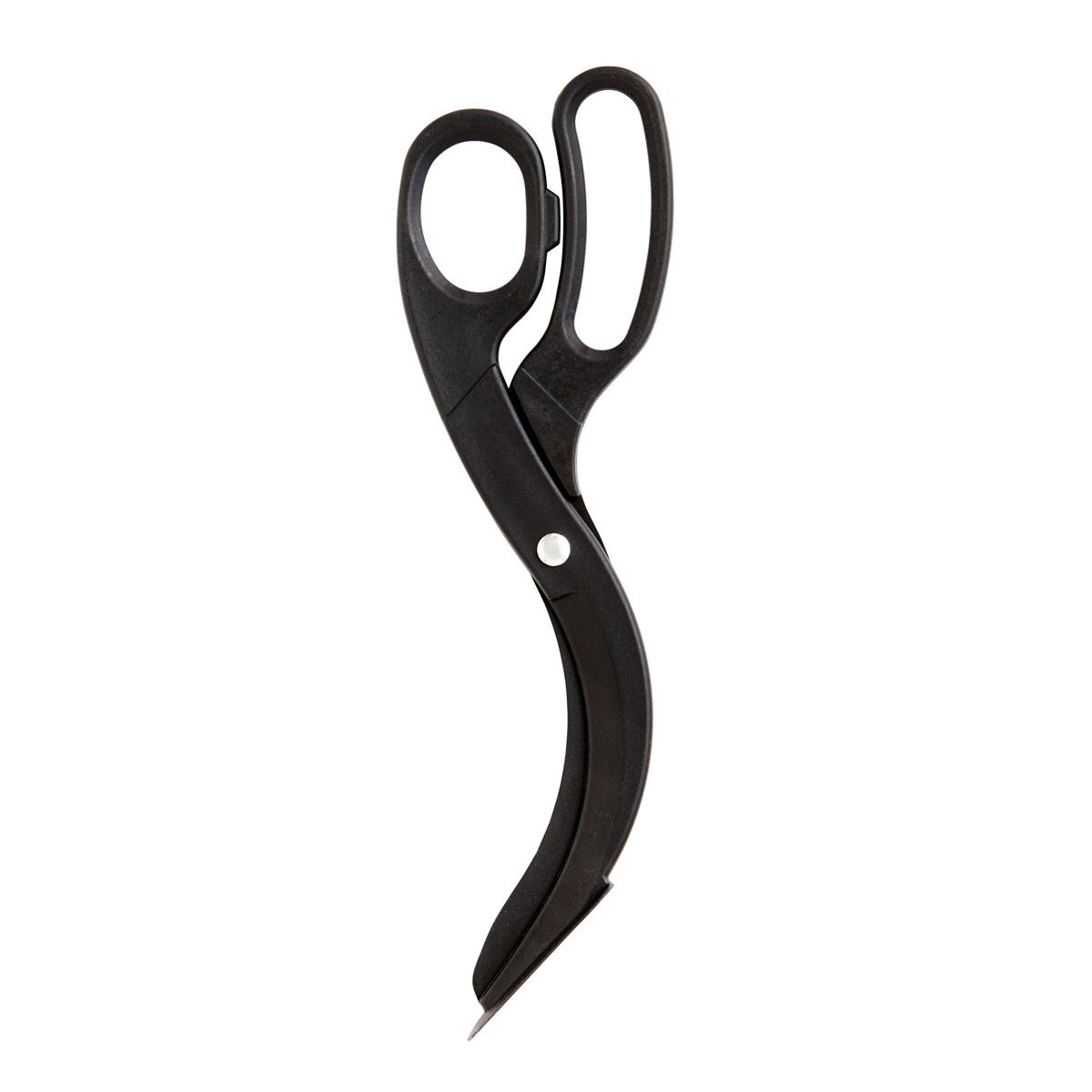 side view of the pizza scissors on a white background