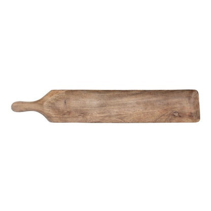 mango wood serving board with handle on a white background