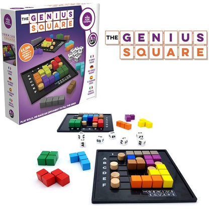 genius square game with box and game pieces.