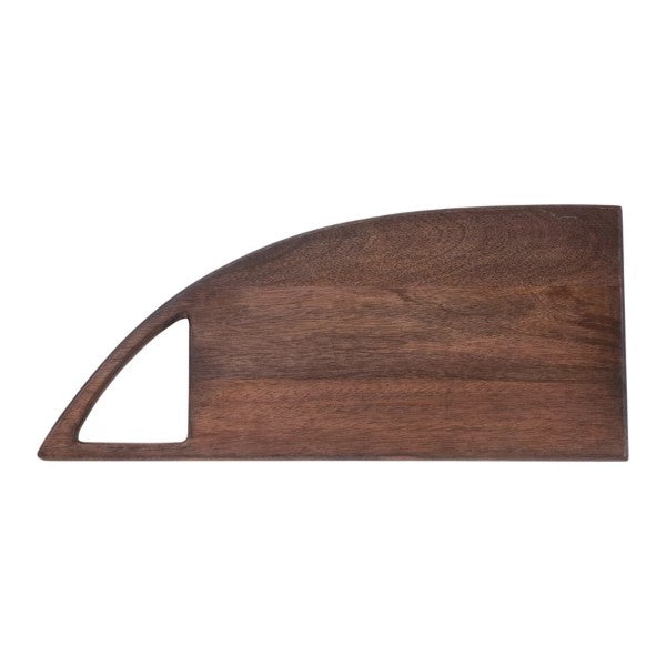mango wood cutting board with handle on a white background
