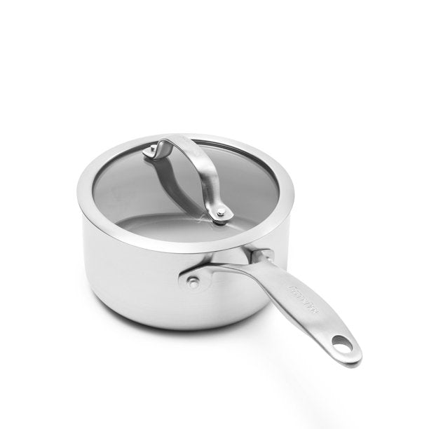sauce pan with lid on white background.