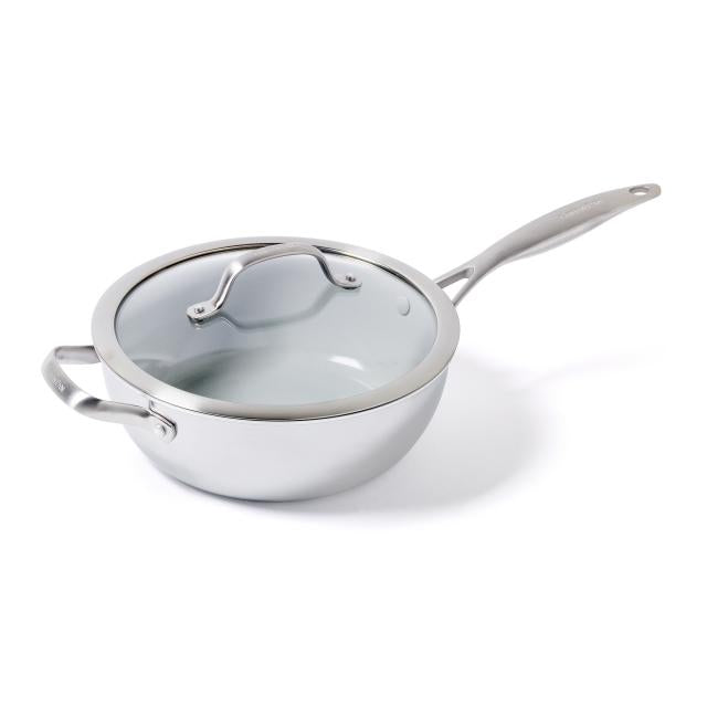 chef's pan with lid on white background.
