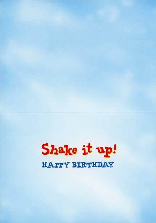 inside of card is blue with white clouds with blue and red text