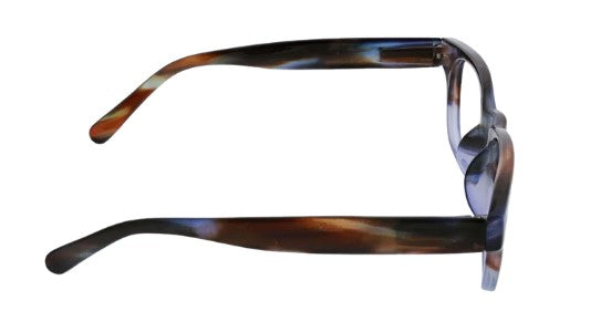 side view of multi horn hazel glasses on a white background 