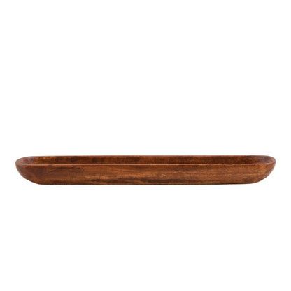 side view of the acacia wood olive boat on a white background