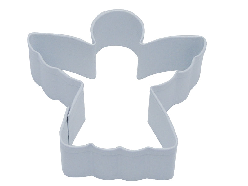 white metal angel shaped cookie cutter.