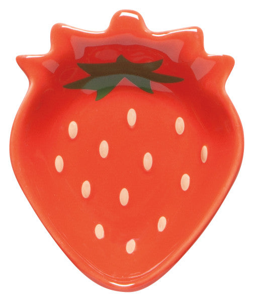 light red strawberry shaped pinch bowl on a white background