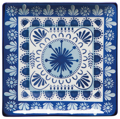 square blue with white embossing porto plate