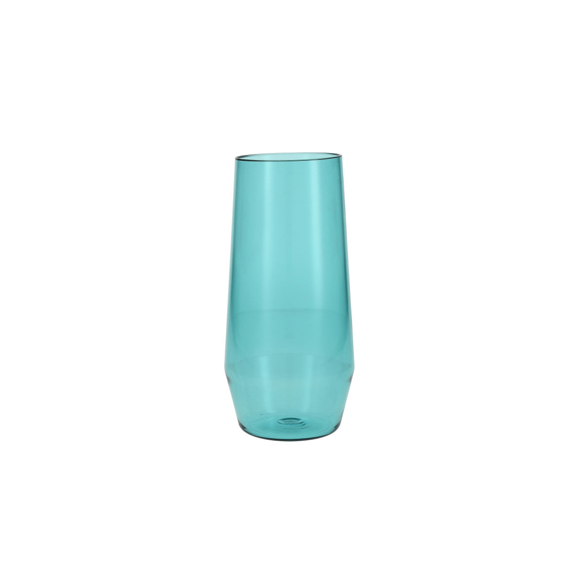 tall narrow blue drinking glass on whtie background.