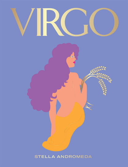 front cover of book is lavender with illustration of a woman with purple hair, title in gold, and author's name