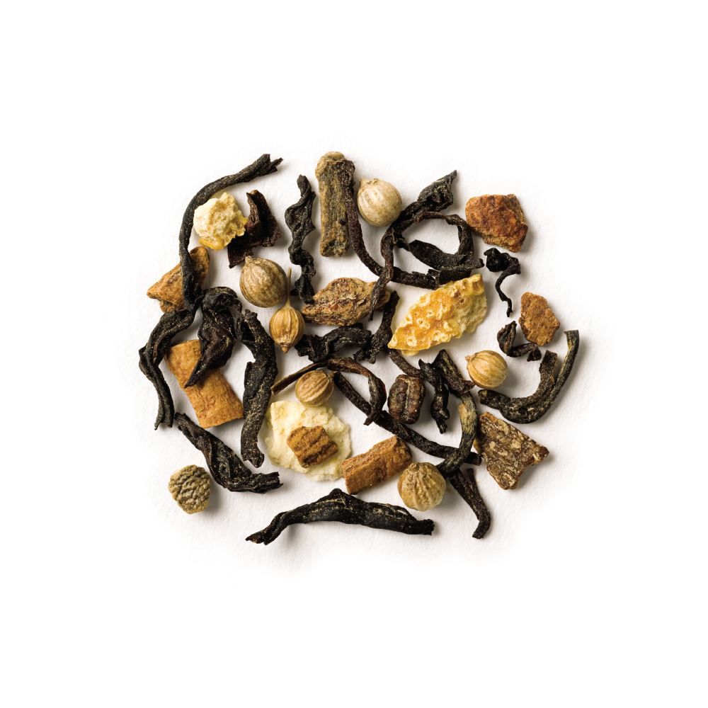 republic chai full leaf tea scattered on a white background
